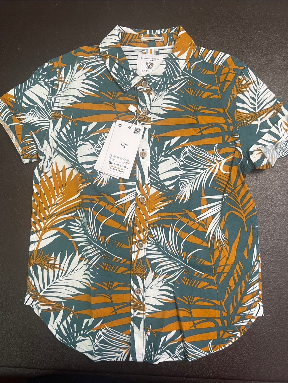 Denim & Flower Teal, Mustard and White Tropical Button-Down Shirt